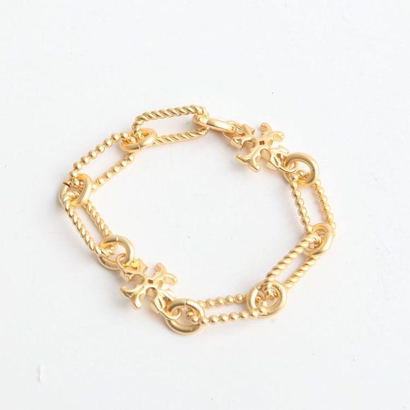 AUTH BNWT Tory Burch Roxanne Chain twisted Gold Bracelet - Picture 1 of 8